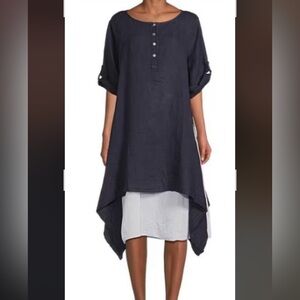 Made in Italy Midi Linen Layered Shirt Dress NWT